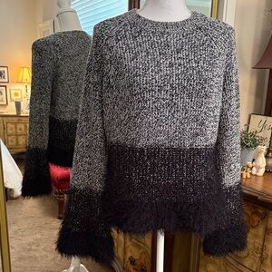 Fun Black and Gray Sweater with Eyelash Detailed Sleeves and Lower Sweater